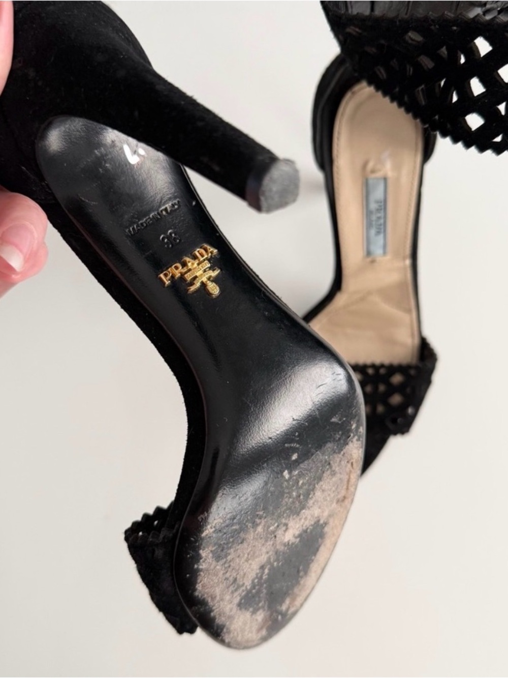Vintage Prada black suede open toe heels - Picture 3 of 5